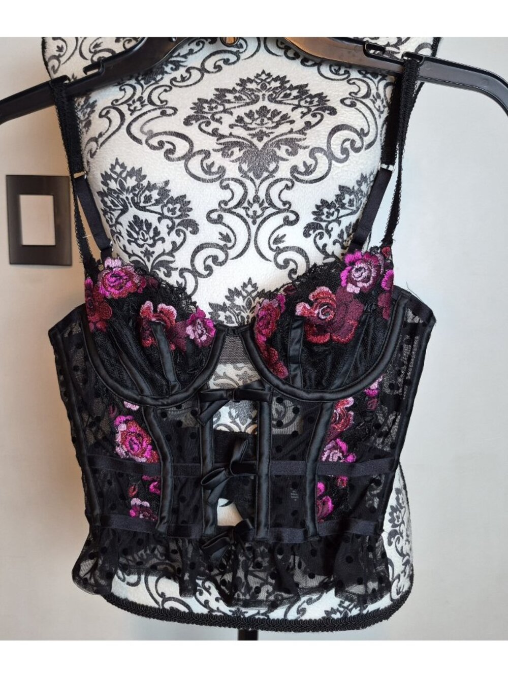 For Love & Lemons Bustier Corset Top NWOT XS Rose Embroidered Polka Dot Revolve